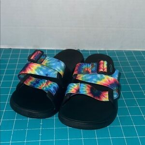 Chaco Tye Dye Chillos Slide Rainbow Slip On Comfortable Sandals GUC Size 9